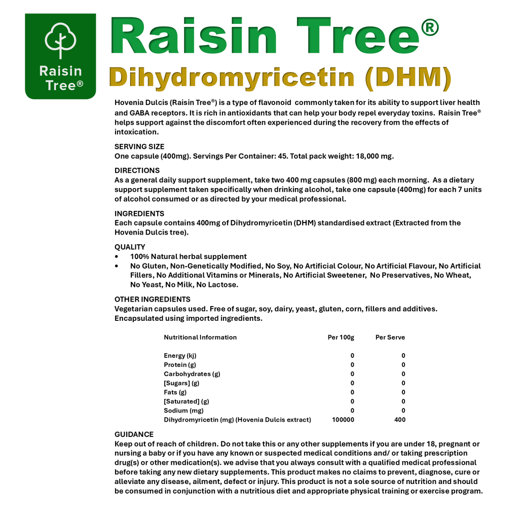 Raisin Tree® - Dihydromyricetin (DHM) - 45 Vegan Capsules